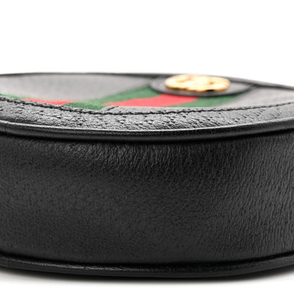 Textured Calfskin Web Ophidia Round Wrist Wallet Black