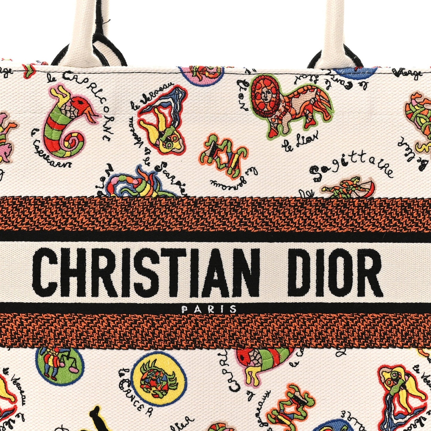 Canvas Embroidered Dragon Zodiac Medium Book Tote White Multicolor