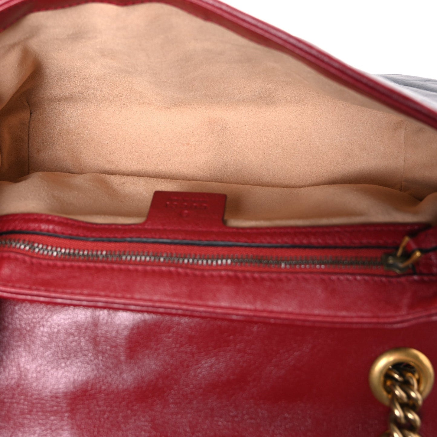 Vintage Effect Calfskin Matelasse Diagonal Small Torchon GG Marmont Shoulder Bag Black Romantic Cherry