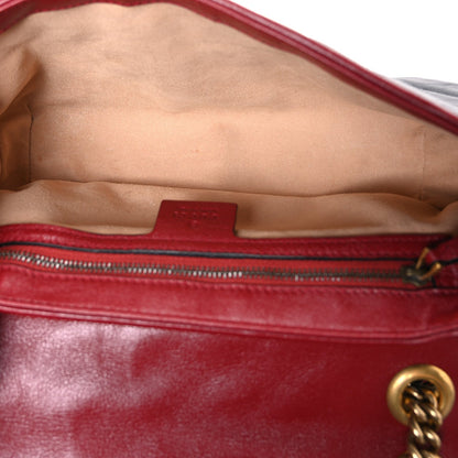 Vintage Effect Calfskin Matelasse Diagonal Small Torchon GG Marmont Shoulder Bag Black Romantic Cherry