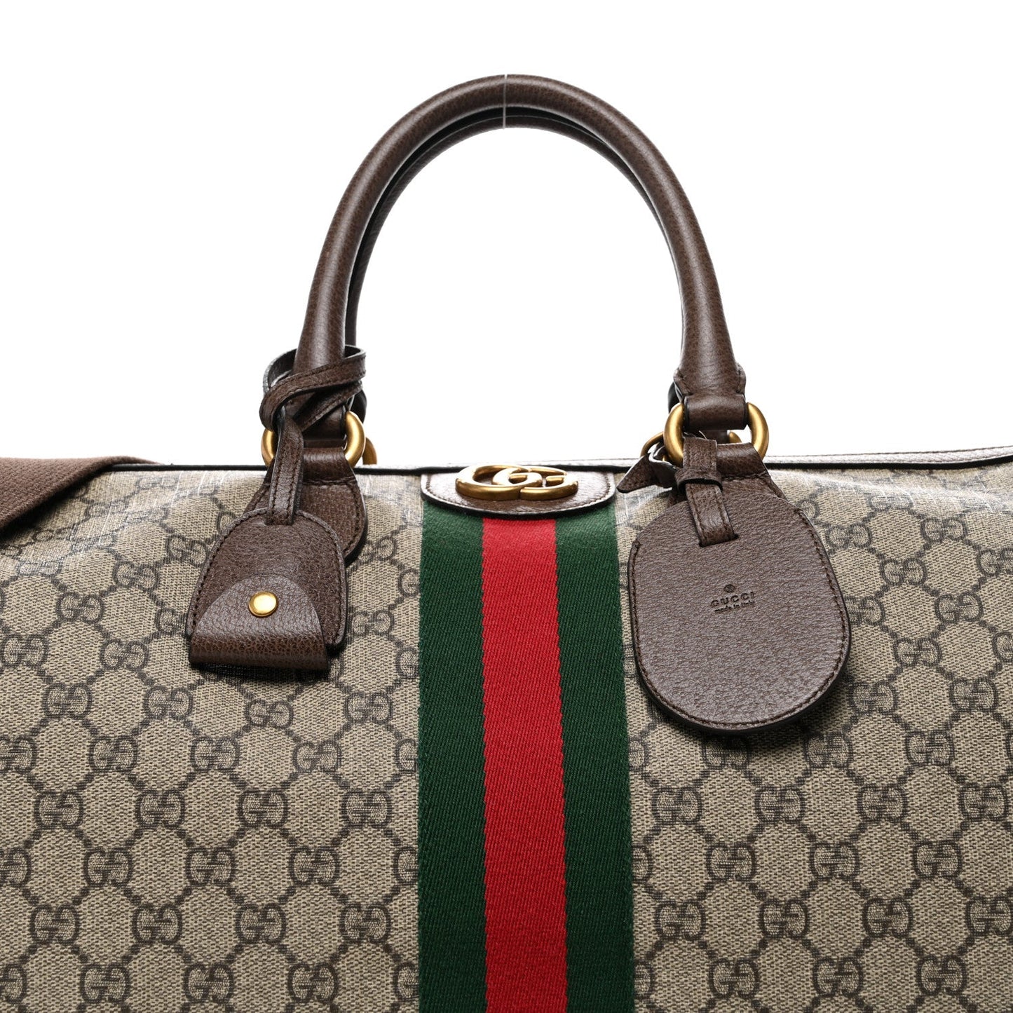 GG Supreme Monogram Textured Dollar Calfskin Web Medium Ophidia Carry-On Duffle Bag Beige Ebony New Acero