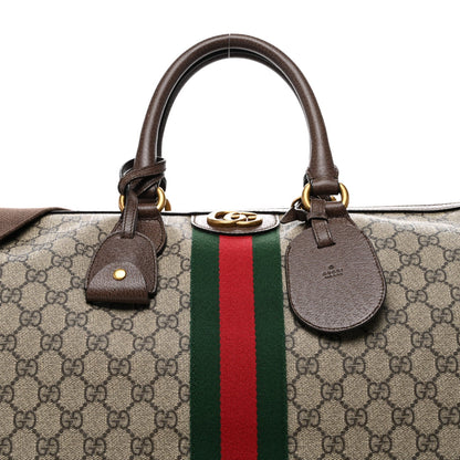 GG Supreme Monogram Textured Dollar Calfskin Web Medium Ophidia Carry-On Duffle Bag Beige Ebony New Acero