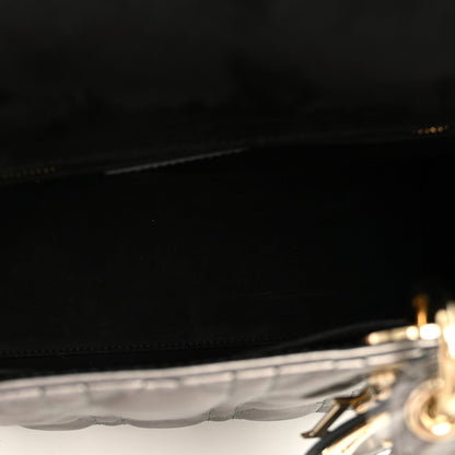 Metallic Calfskin Cannage Medium Lady Dior Gunmetal Grey
