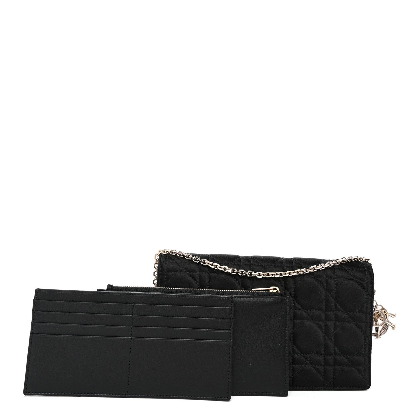 Satin Cannage Lady Dior Convertible Clutch Black