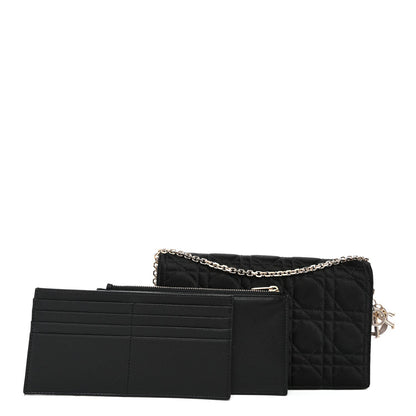 Satin Cannage Lady Dior Convertible Clutch Black