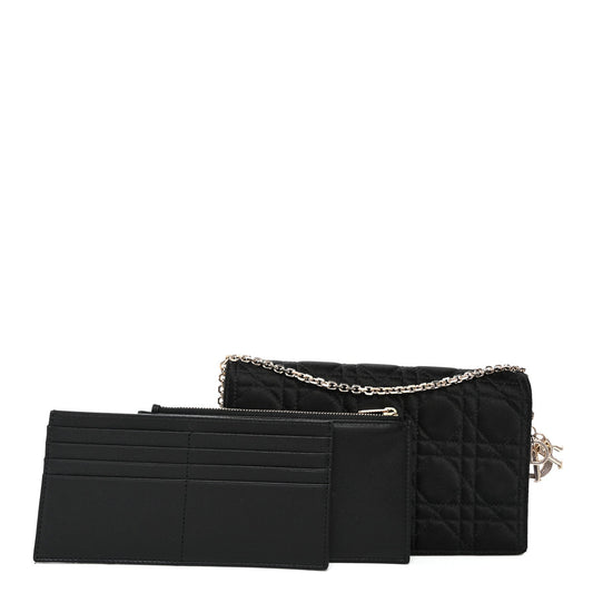 Satin Cannage Lady Dior Convertible Clutch Black