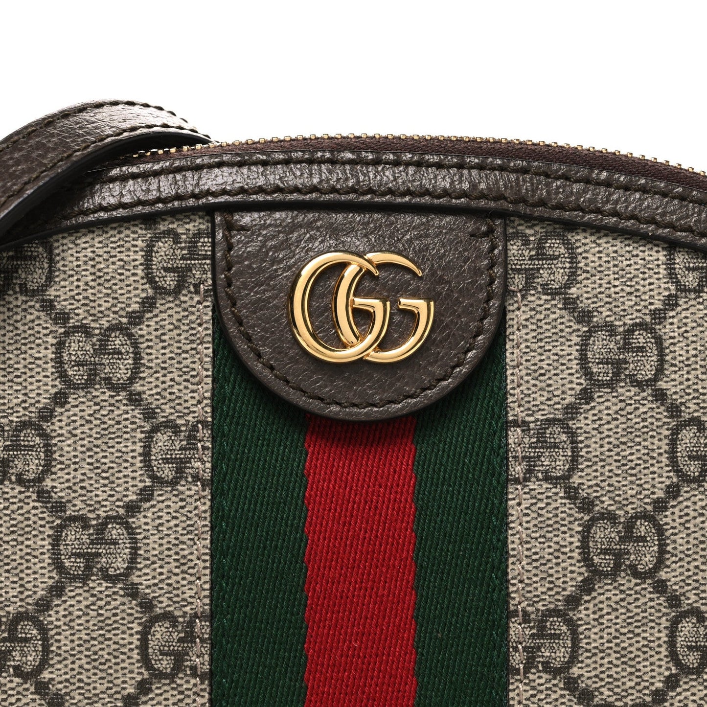 GG Supreme Monogram Textured Dollar Calfskin Web Small Ophidia Dome Shoulder Bag Beige Ebony New Acero