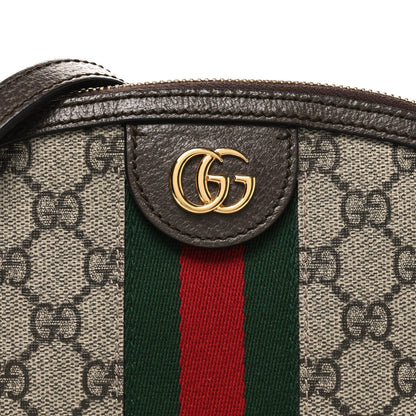 GG Supreme Monogram Textured Dollar Calfskin Web Small Ophidia Dome Shoulder Bag Beige Ebony New Acero