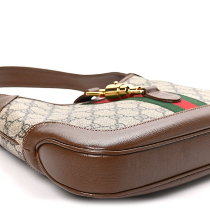 GG Supreme Monogram Azalea Calfskin Web Small Jackie 1961 Hobo Beige Ebony Brown Sugar