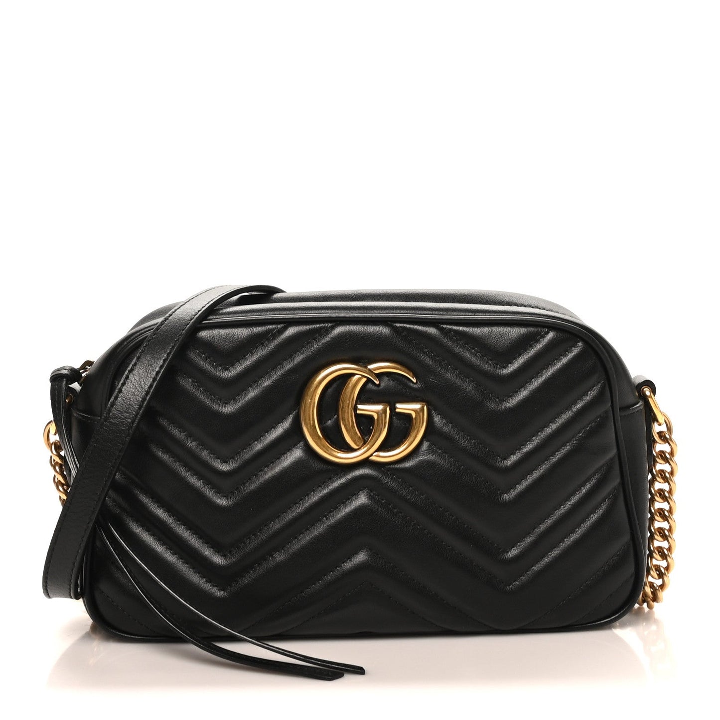 Calfskin Matelasse Small GG Marmont Chain Shoulder Bag Black