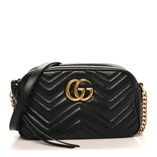 Calfskin Matelasse Small GG Marmont Chain Shoulder Bag Black