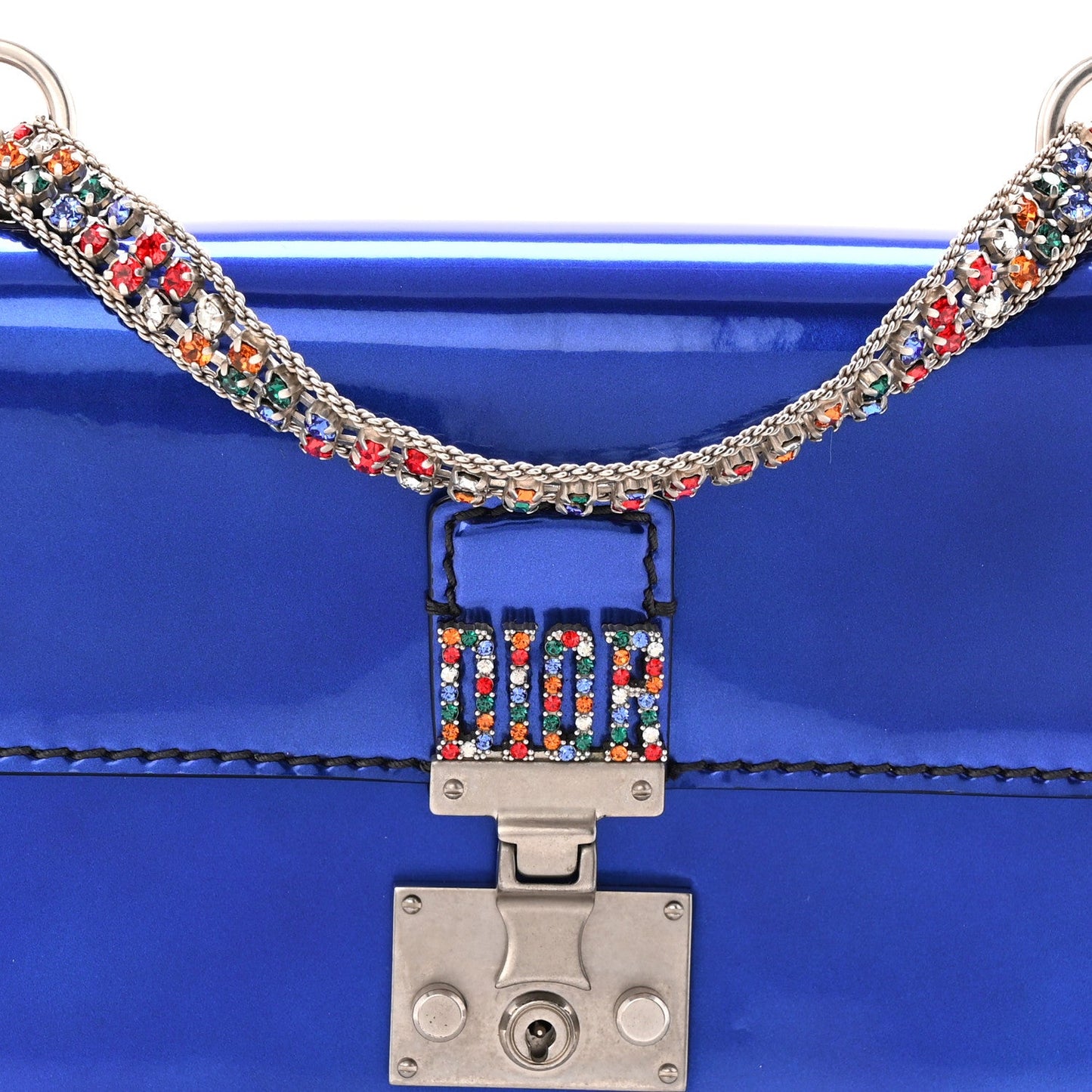 Metallic Patent Crystal Dioraddict Flap Bag Blue