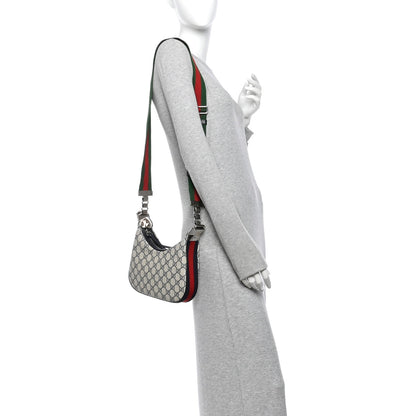 GG Supreme Monogram Textured Calfskin Web Small Attache Shoulder Bag Beige Blue