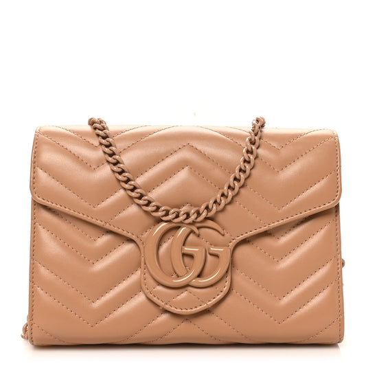 Calfskin Matelasse Monochrome GG Marmont Chain Wallet Camelia