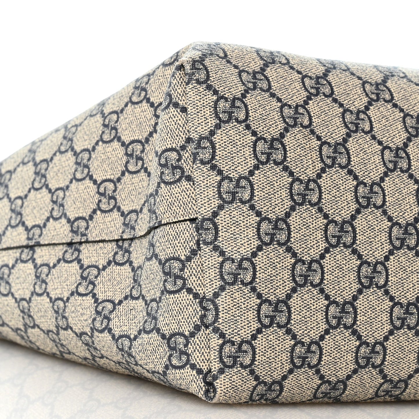 GG Supreme Monogram Textured Calfskin Web Medium Ophidia Shopping Tote Beige Blue