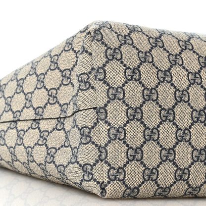 GG Supreme Monogram Textured Calfskin Web Medium Ophidia Shopping Tote Beige Blue