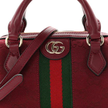 GG Supreme Monogram Textured Dollar Calfskin Web Super Mini Ophidia Top Handle Bowler Bag Rosso Ancora