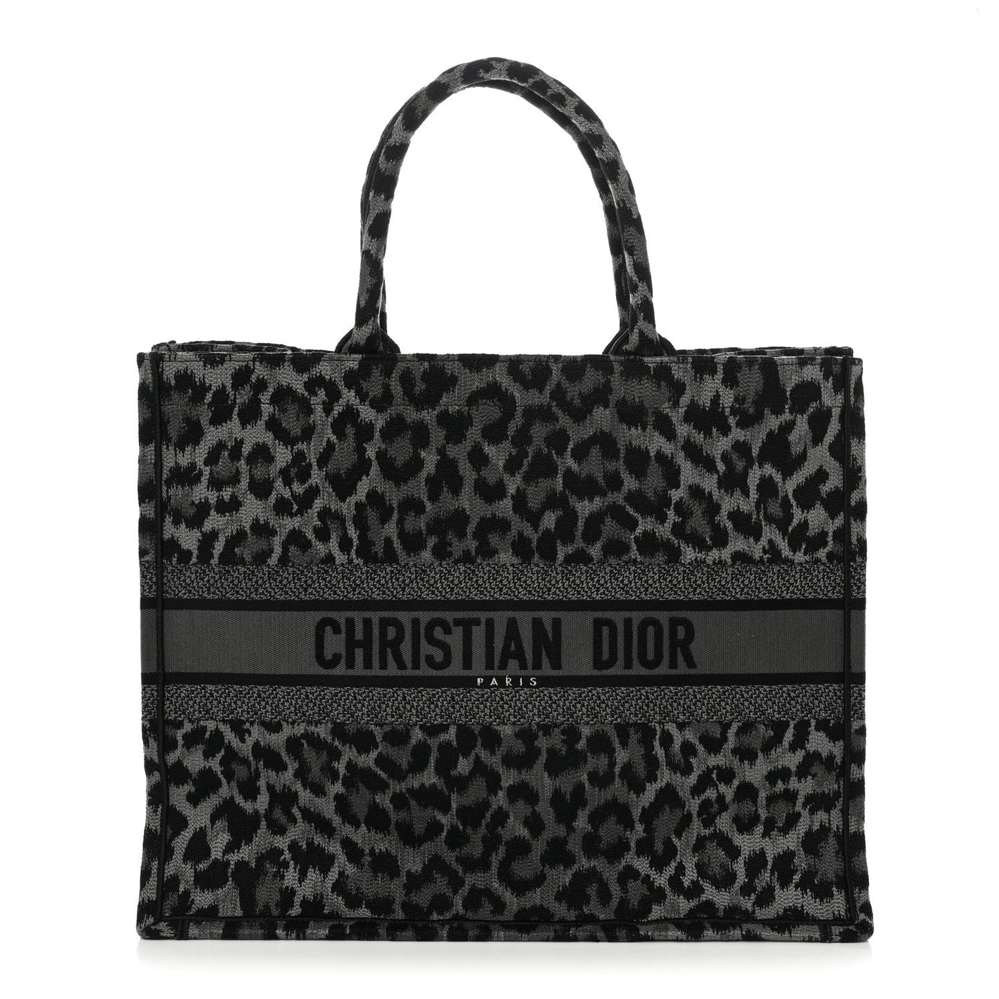 Canvas Mizza Embroidered Large Leopard Book Tote Grey