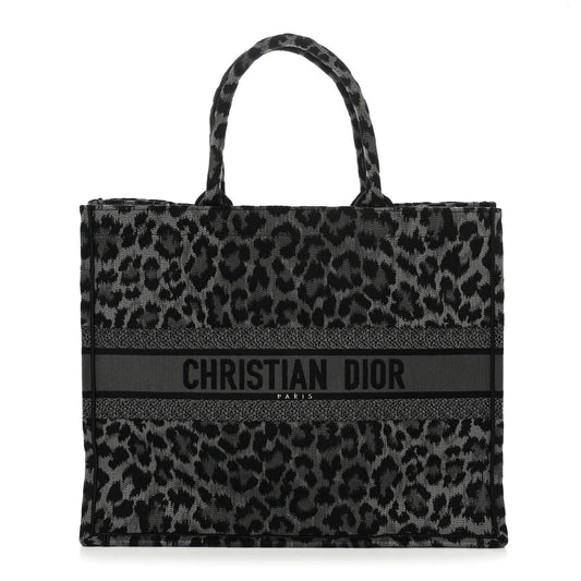 Canvas Mizza Embroidered Large Leopard Book Tote Grey