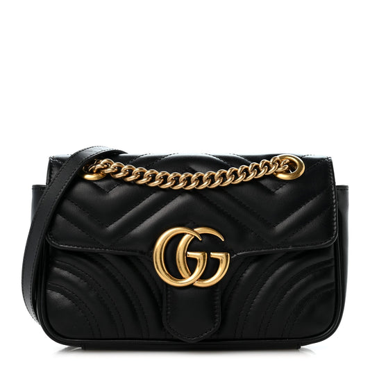 Calfskin Matelasse Mini GG Marmont Shoulder Bag Black