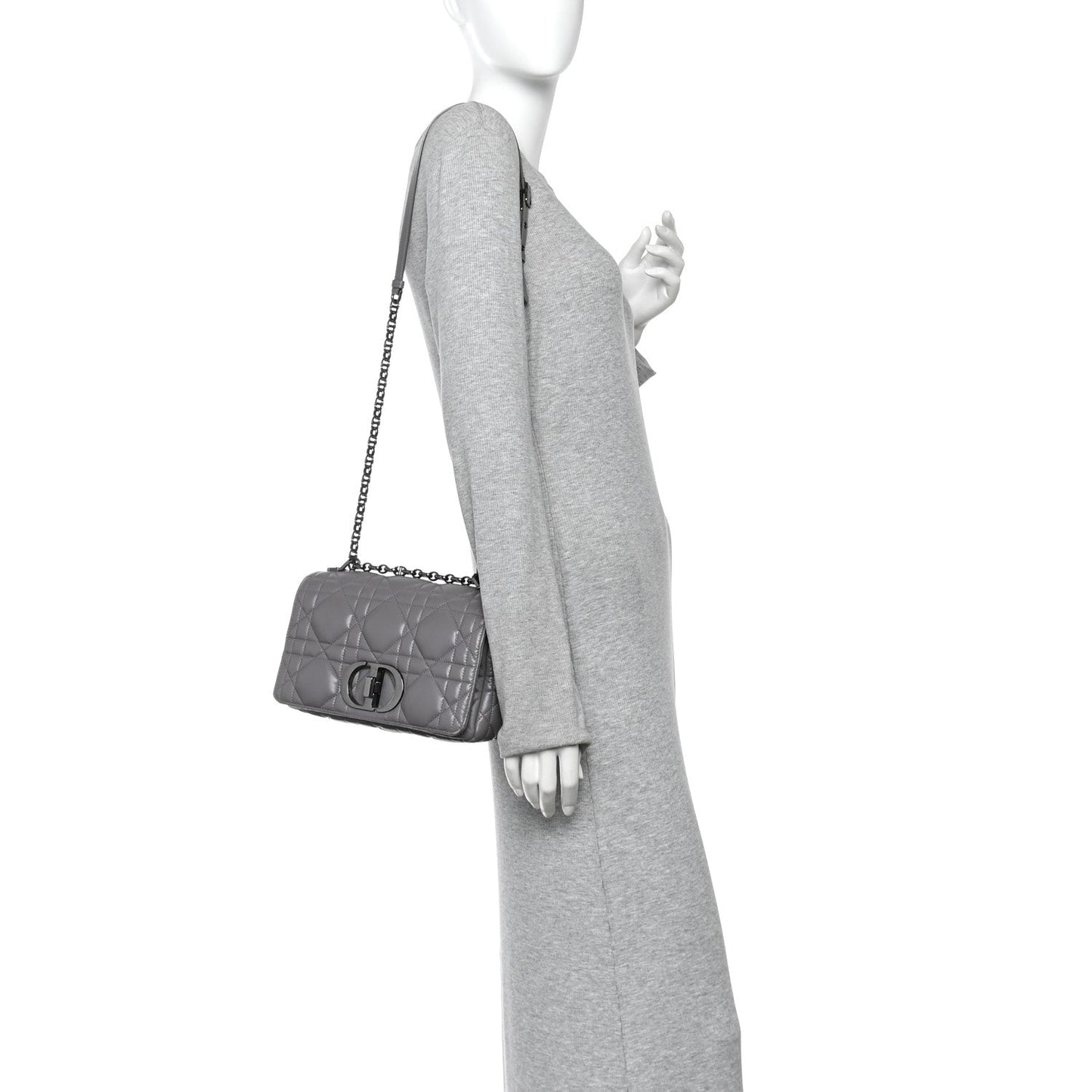 Calfskin Macrocannage Medium Caro Bag Iron Grey