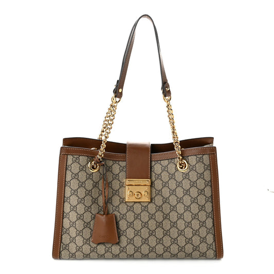 GG Supreme Monogram Medium Padlock Tote Beige Cuir
