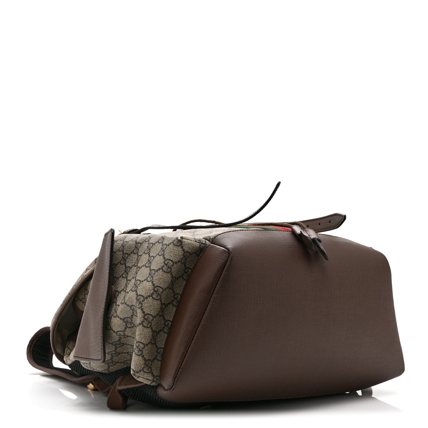 GG Supreme Monogram Medium Ophidia Double Buckle Backpack Brown