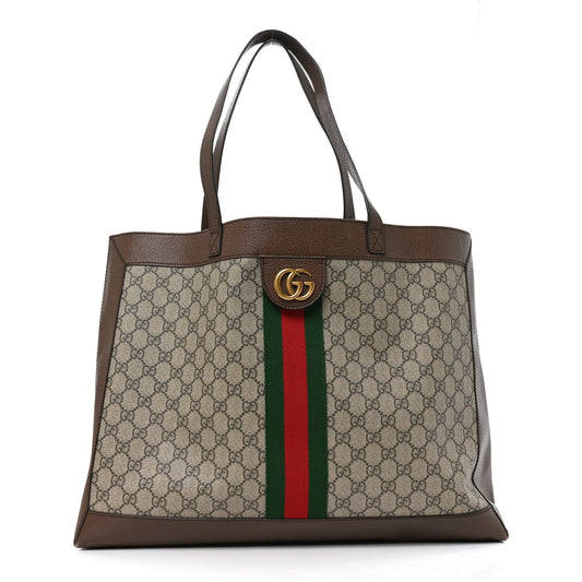 GG Supreme Monogram Web Ophidia Tote Brown