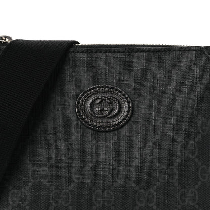 GG Supreme Monogram Azalea Calfskin Small Retro Interlocking G Wristlet Messenger Bag Black