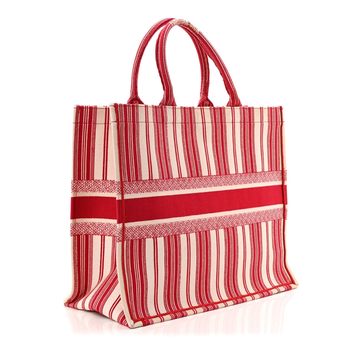 Canvas Embroidered Mykonos Large Striped Book Tote Red