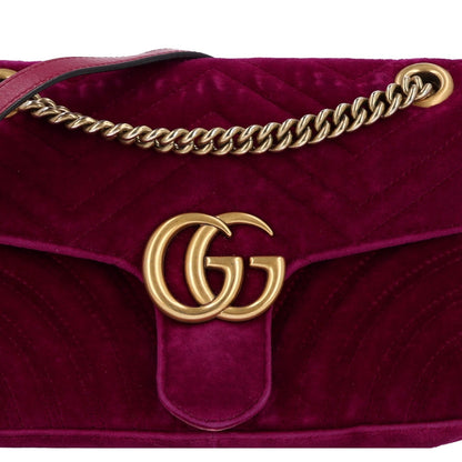 Velvet Matelasse Medium GG Marmont Shoulder Bag Fuchsia Violet Cyclamen