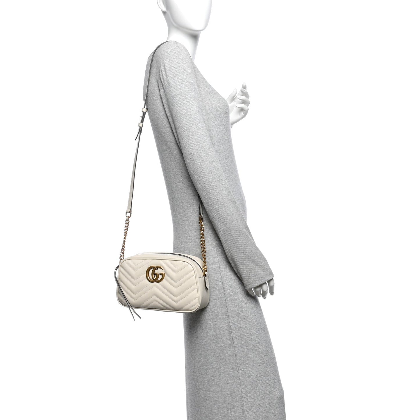 Calfskin Matelasse Small GG Marmont Chain Shoulder Bag White