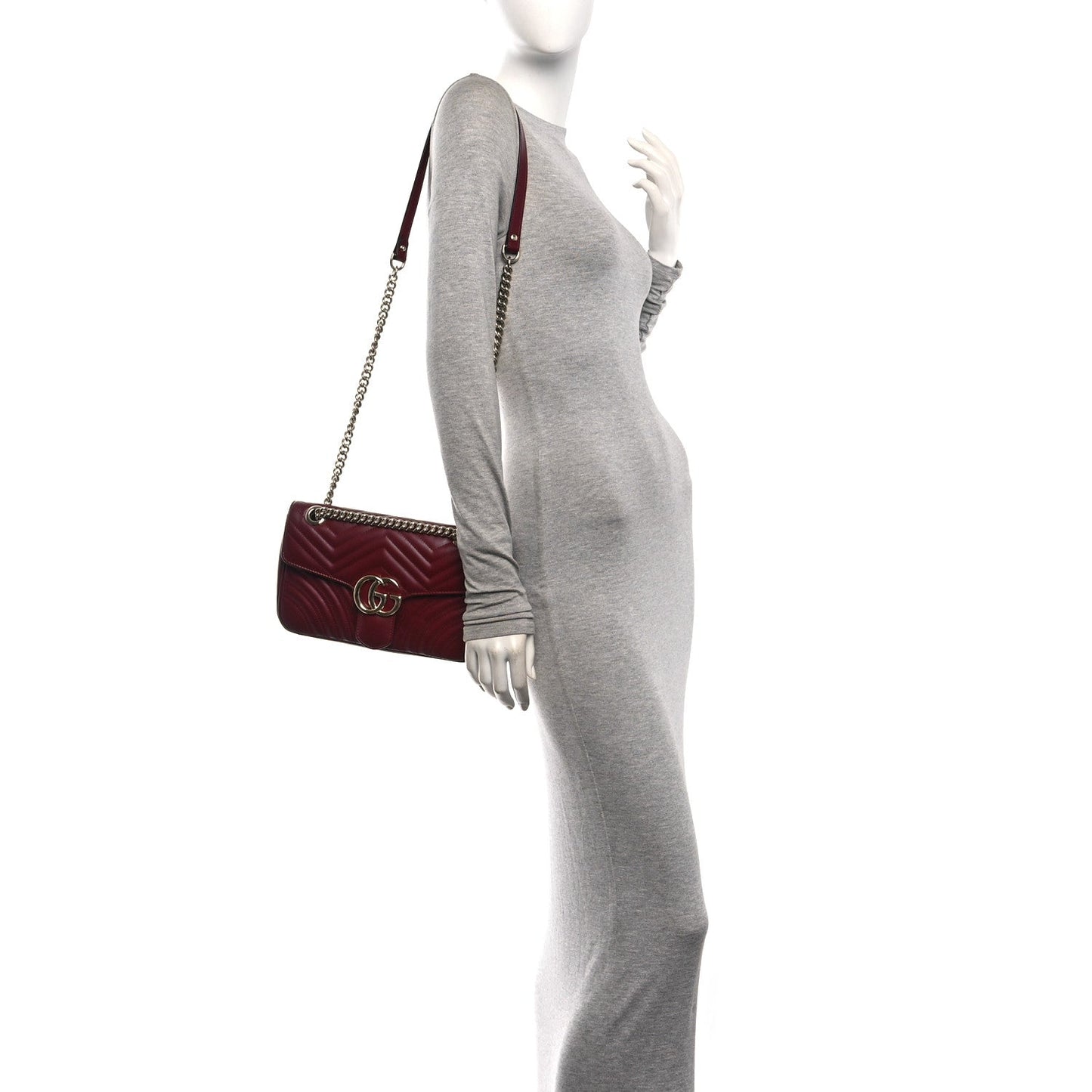 Lambskin Matelasse Small GG Marmont Shoulder Bag  Rosso Ancora