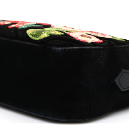 Velvet Matelasse Deer Embroidered Small GG Marmont Chain Shoulder Bag Black