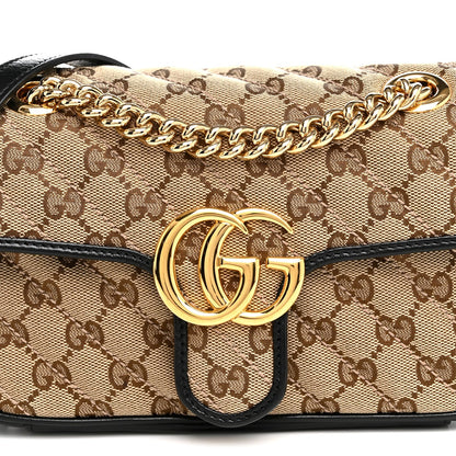 Monogram Matelasse Diagonal Mini GG Marmont Shoulder Bag Beige Black