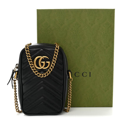 Calfskin Matelasse Mini GG Marmont Crossbody Bag Black
