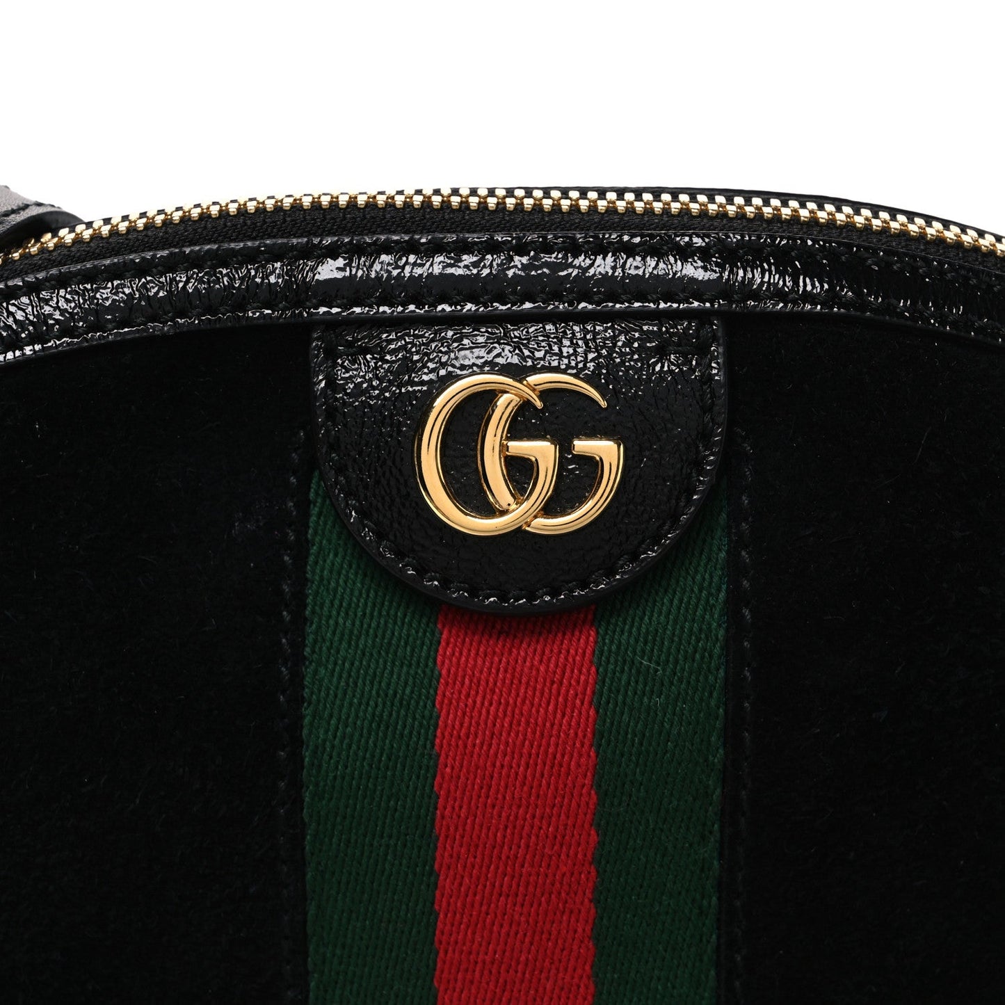 Suede Patent Web GG Small Ophidia Dome Shoulder Bag Black