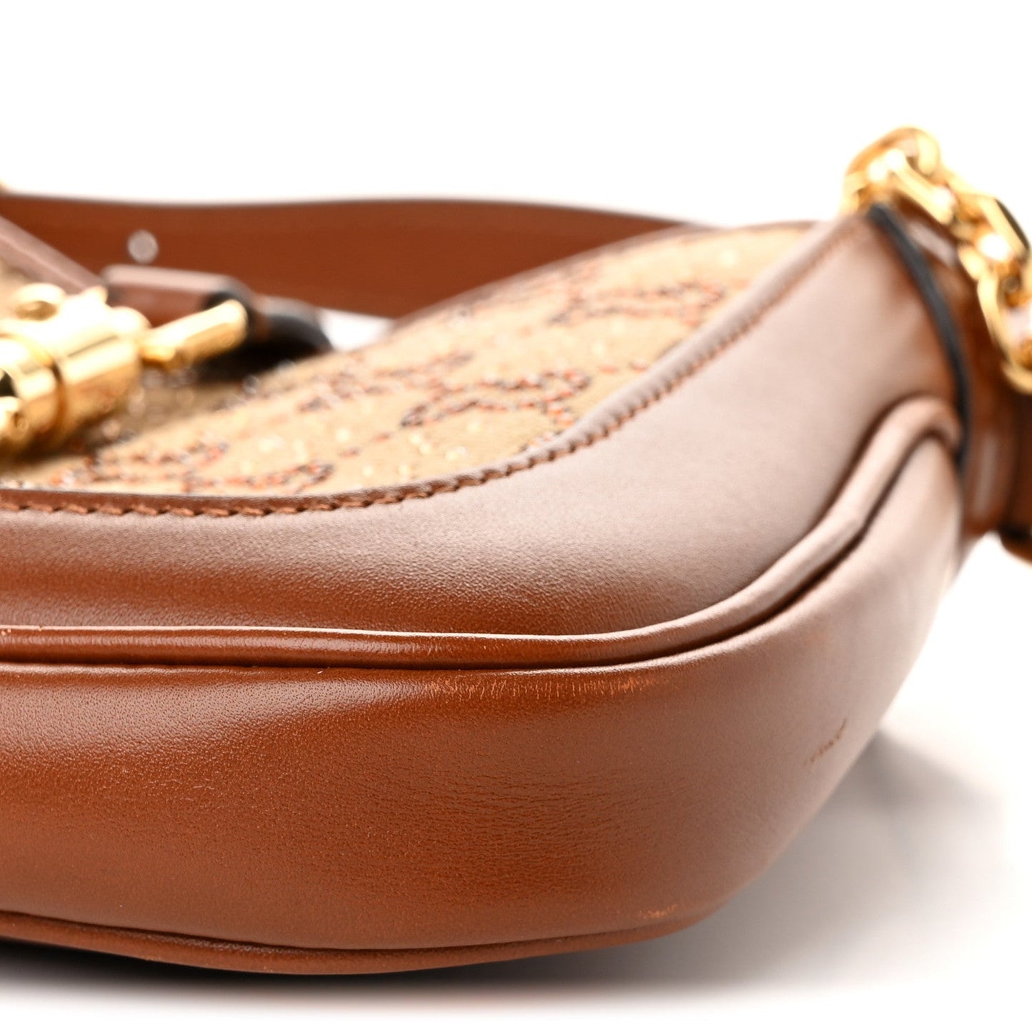 New Canvas Charisma Calfskin Crystal GG Monogram Mini Jackie 1961 Hobo Camel Ebony