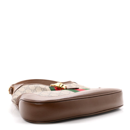 GG Supreme Monogram Azalea Calfskin Web Small Jackie 1961 Hobo Beige Ebony Brown Sugar
