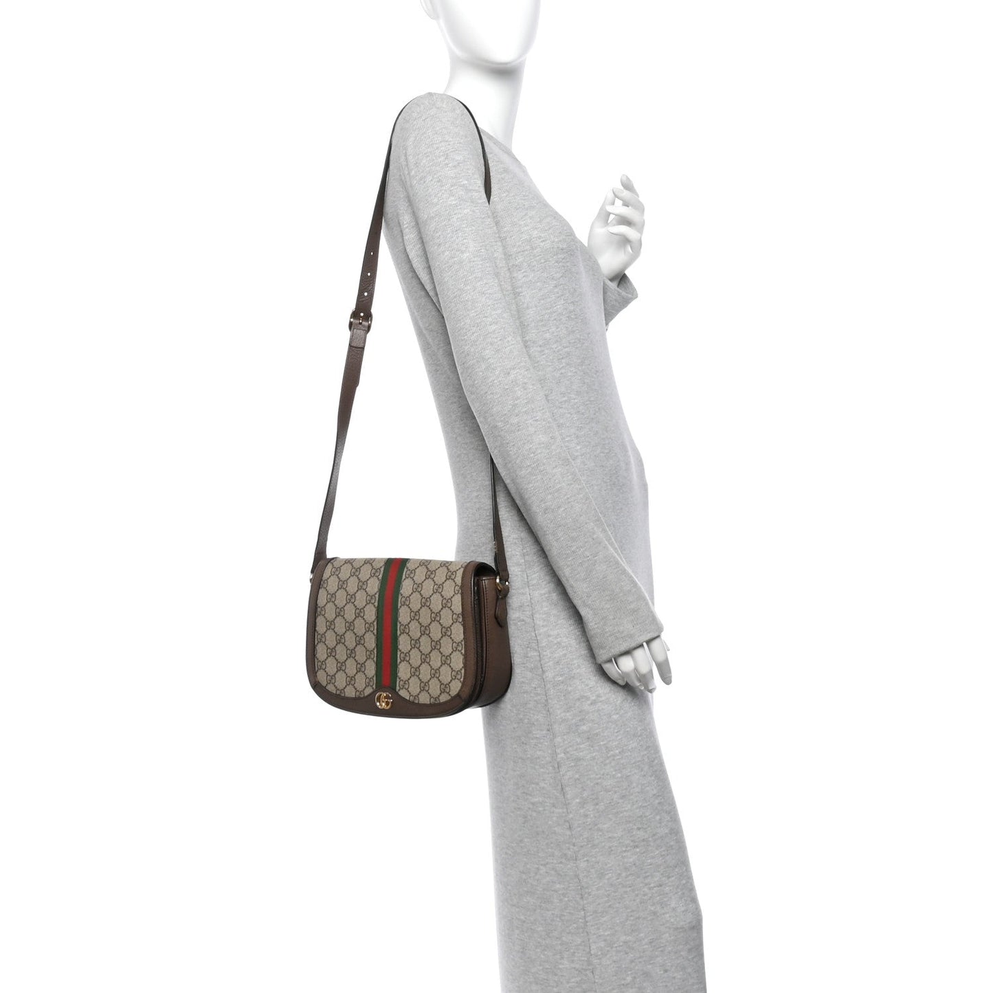 GG Supreme Monogram Web Small Ophidia Flap Messenger Bag Brown