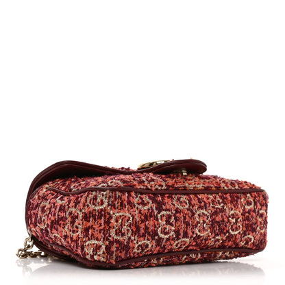Tweed GG Monogram Mini GG Marmont Shoulder Bag Pink Red