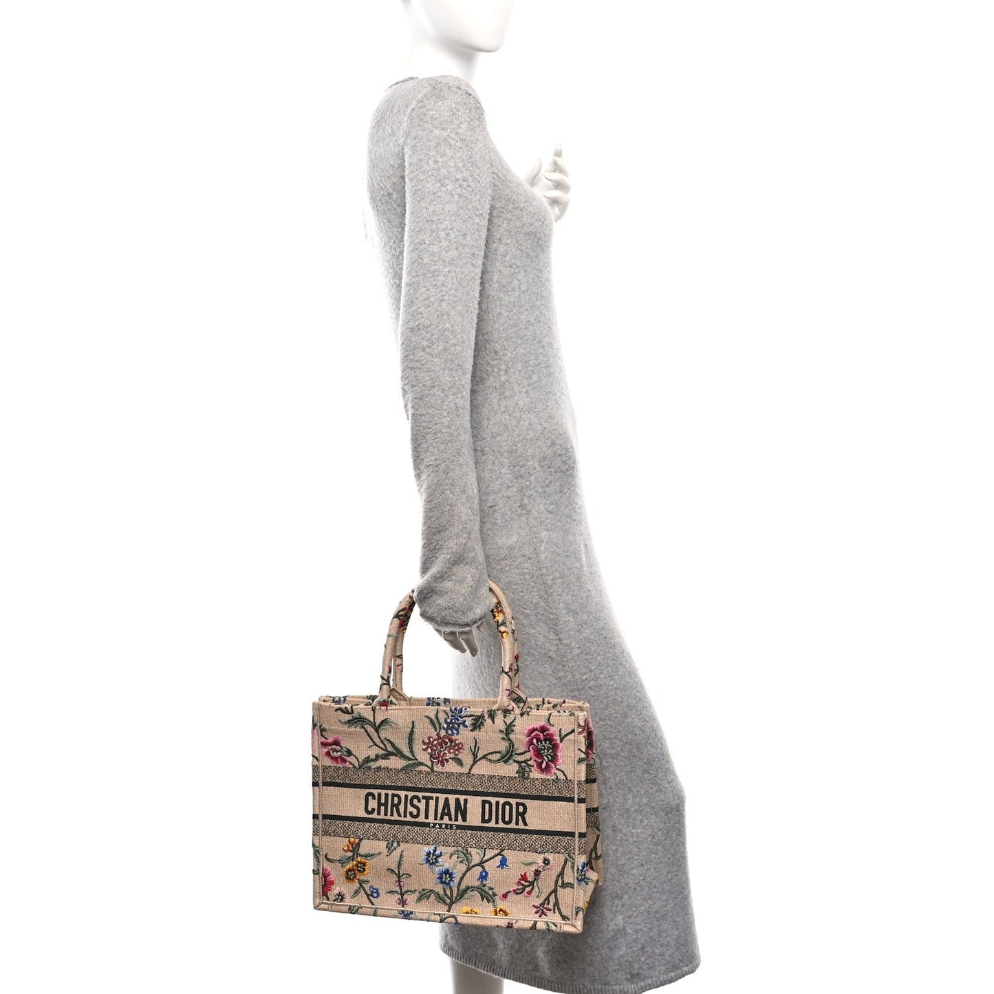 Raffia Embroidered Petites Fleurs Medium Book Tote Natural