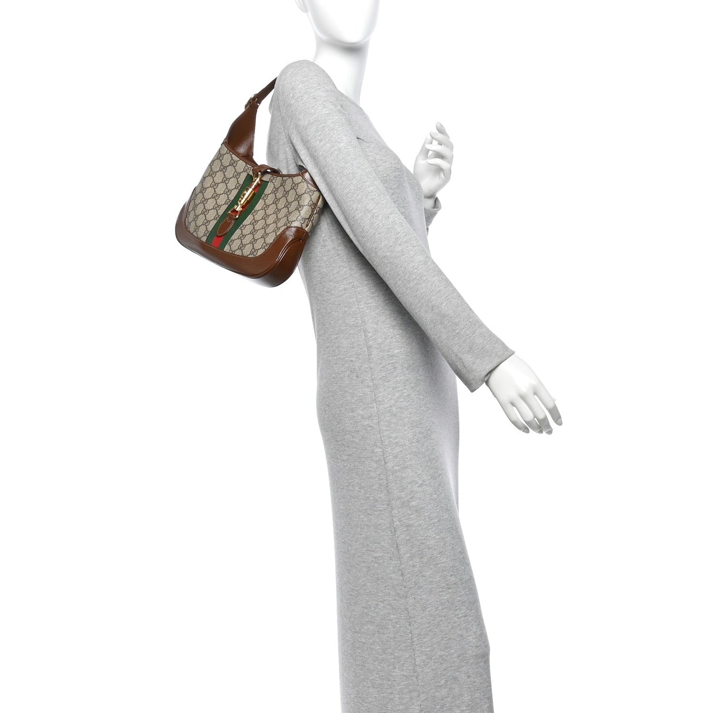 GG Supreme Monogram Azalea Calfskin Web Small Jackie 1961 Hobo Beige Ebony Brown Sugar