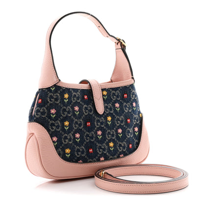New Denim GG Monogram Calfskin Love Parade Mini Jackie 1961 Hobo Light Pink