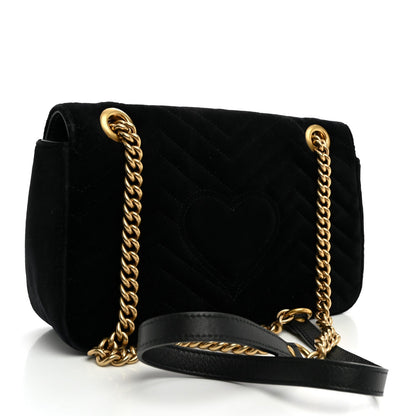 Velvet Matelasse Marquise Crystals Embroidered Small GG Marmont Shoulder Bag Black
