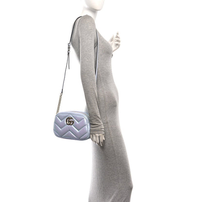 Iridescent Nappa Chevron Matelasse Small GG Marmont Chain Shoulder Bag Iridescent Snow Light Blue