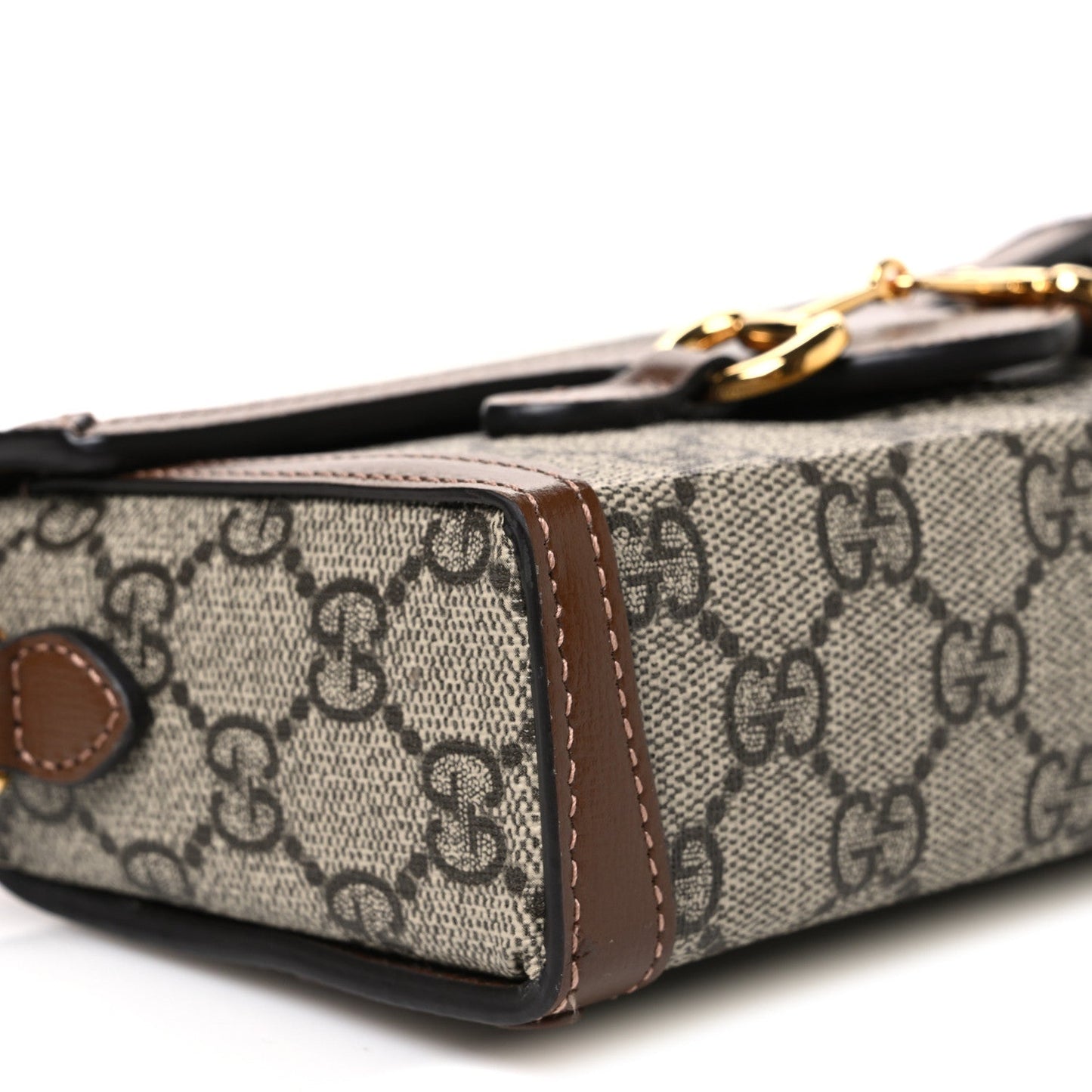 GG Supreme Monogram Mini Horsebit 1955 Shoulder Bag Beige Brown Sugar