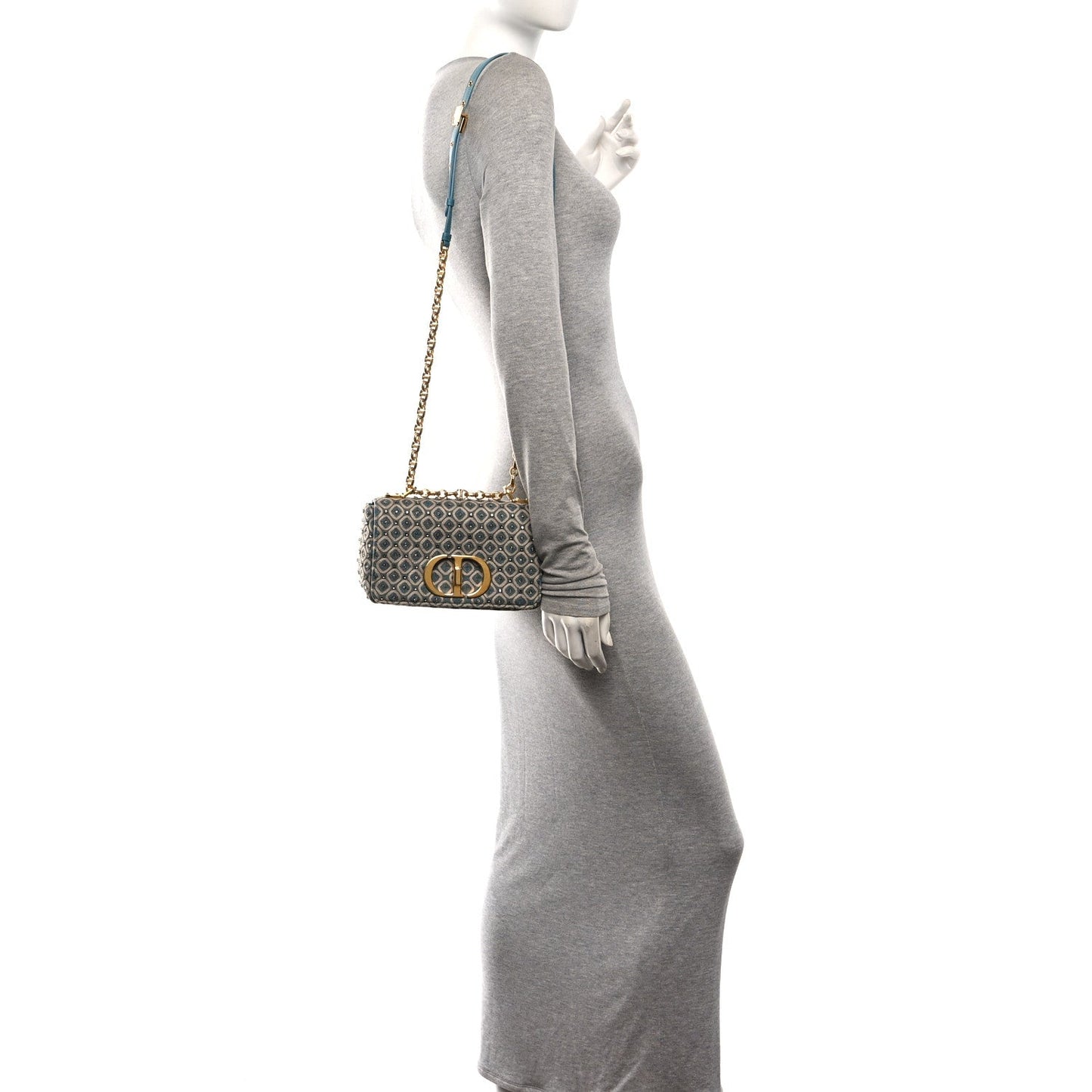 Calfskin Strass Embroidered Small Caro Bag Blue