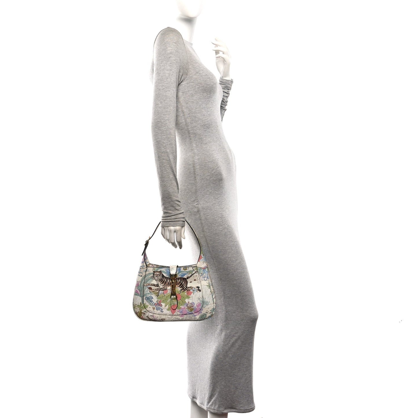 New Shangai Calfskin Tiger Savanah Small Jackie 1961 Hobo Chalky White Multicolor