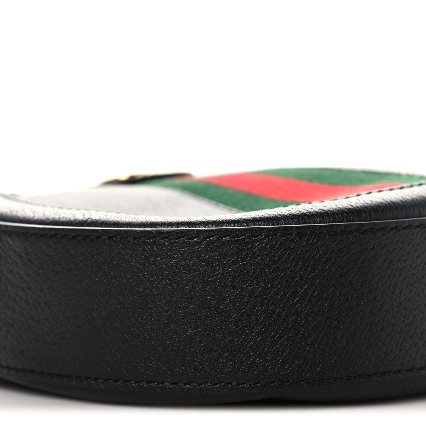 Grained Calfskin Web Mini Ophidia Round Shoulder Bag Black